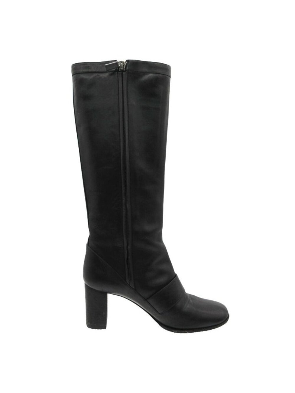 Louis Vuitton Boots Gold Buckle Leather Long Shoes Chunky Heels Side Zip Black - Picture 2 of 10